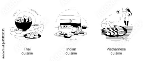 Oriental cuisine abstract concept vector illustrations.