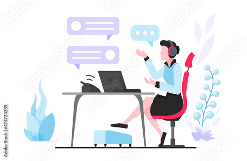 Customer service helpline support vector flat illustration. Personal assistant online advisor