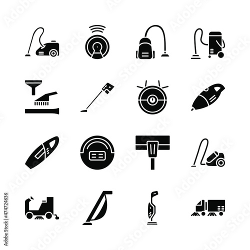 Vacuum cleaner flat line icon set. Different types hoover - industrial, household, Robot Vacuum. Simple flat vector illustration for web site or mobile app