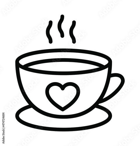 Winter drinks flat line icon. Tea, cocoa with marshmallows, winter warming drinks and hot cappuccino and latte cups. Outline sign for mobile concept and web design, store
