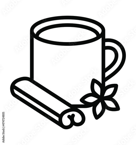 Winter drinks flat line icon. Tea, cocoa with marshmallows, winter warming drinks and hot cappuccino and latte cups. Outline sign for mobile concept and web design, store