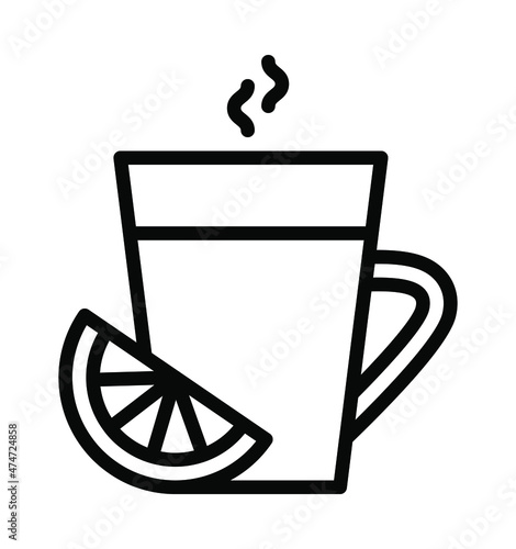 Winter drinks flat line icon. Tea, cocoa with marshmallows, winter warming drinks and hot cappuccino and latte cups. Outline sign for mobile concept and web design, store