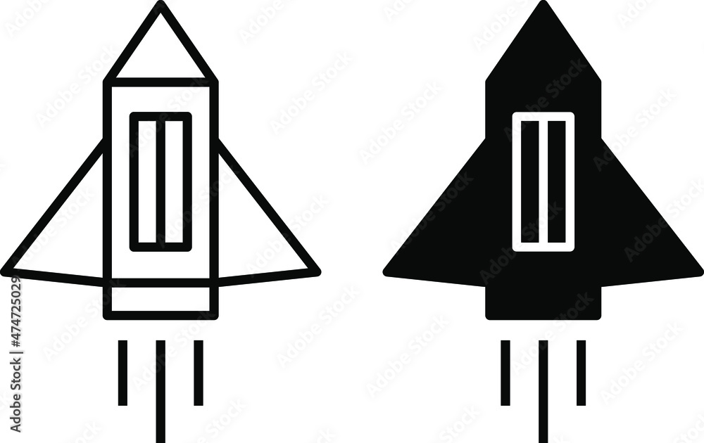 Outline rocket ship with fire, Isolated on white, Flat line icon, Vector illustration with flying rocket, Space travel, Isolated On Transparent Background. Outline rocket ship with fire, Isolated on white, Flat line icon, Vector illustration with flying rocket, Space travel, Isolated On Transparent Background.