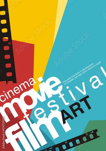 Colorful artistic poster idea for film festival with creative typography. Cinema flyer background with abstract lettering and geometric shapes. Trendy vector art movie leaflet.