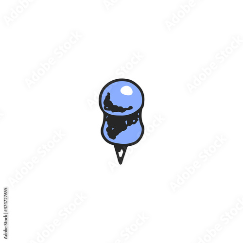 Push pin for note attachment or map pointer in colored sketch style, vector illustration isolated on white background.