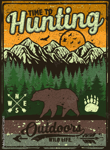 Poster vintage retro camping,fishing, hiking, hunting, climbing adventure outdoor campfire