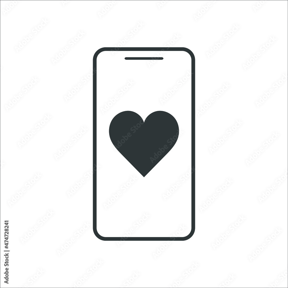 phone icon with heart on white background phone icon with heart on white background