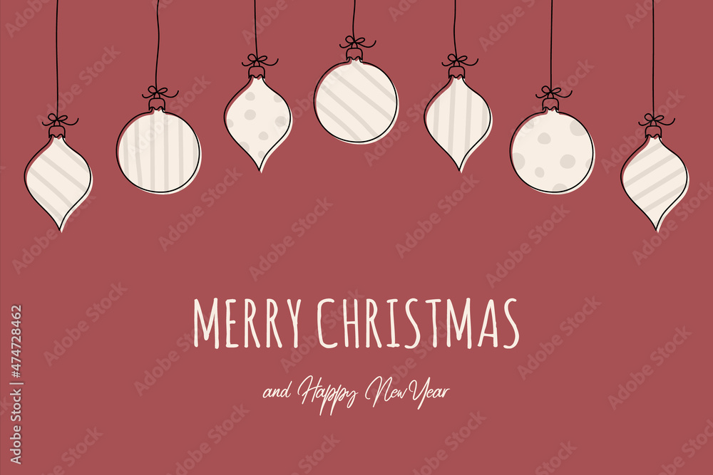 Naklejka premium Christmas card with hand drawn baubles and wishes. Vector