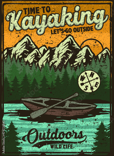 Poster vintage retro camping,fishing, hiking, hunting, climbing adventure outdoor campfire