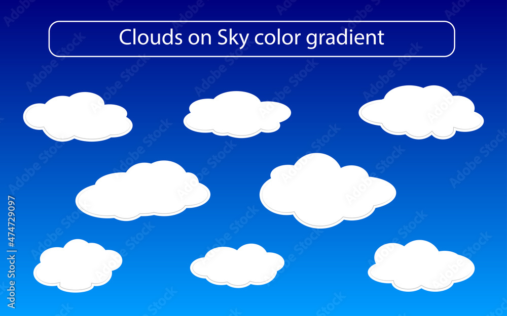 simple flat cloud shape set created on sky color gradient background, hand drawn simple cloud vector illustration. simple flat cloud shape set created on sky color gradient background, hand drawn simple cloud vector illustration.