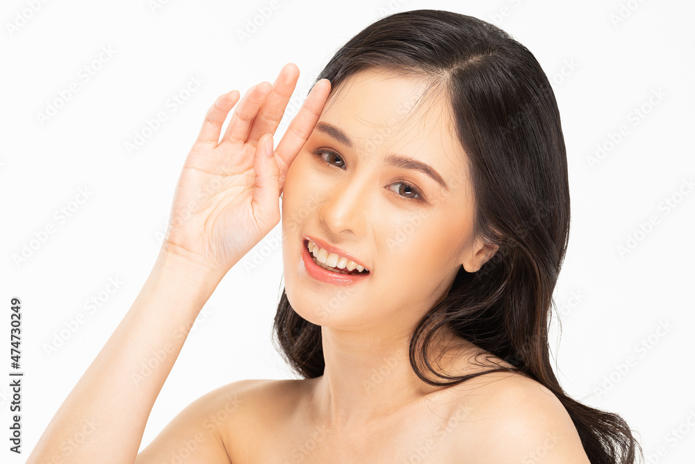 Beautiful Asian young woman touching soft cheek smile with clean and fresh skin Happiness and cheerful with positive emotional,isolated on white background,Beauty and Cosmetics Concept Beautiful Asian young woman touching soft cheek smile with clean and fresh skin Happiness and cheerful with positive emotional,isolated on white background,Beauty and Cosmetics Concept