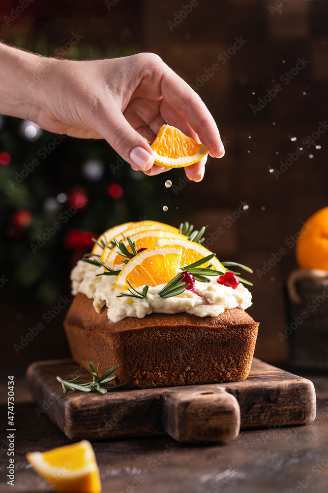 Christmas cake with orange and rosemary