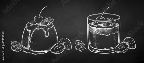 Chalk illustrations of Panna Cotta and Jelly