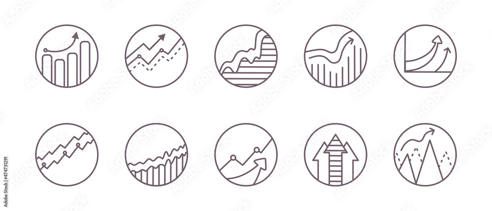 A set of icons for graphs and diagrams in a vector. Analytics and financial symbols. Vector illustration