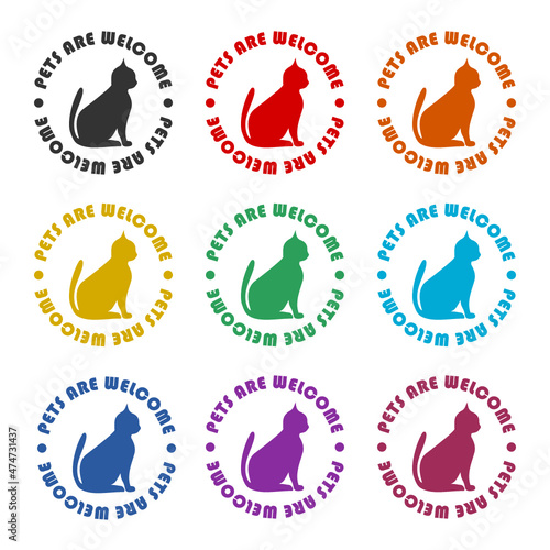 Pets are welcome icon isolated on white background, color set