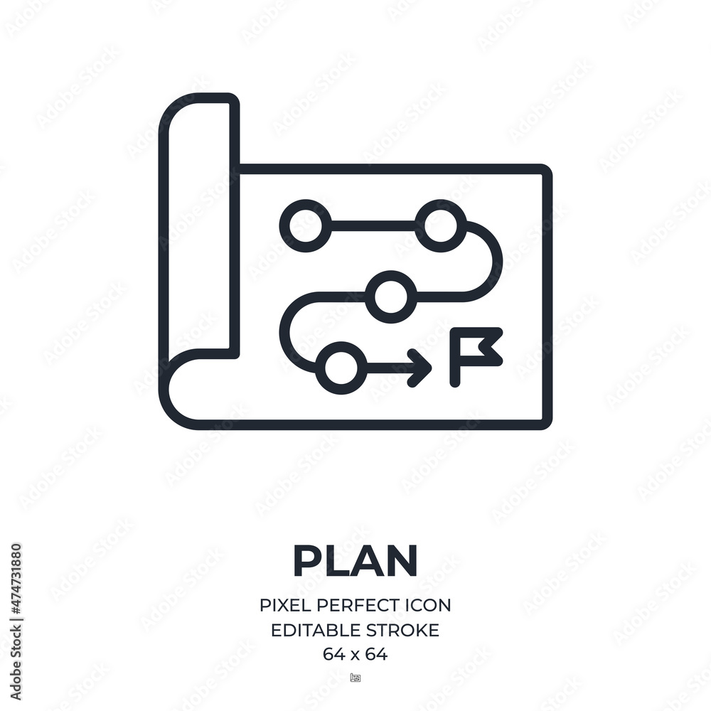 Plan editable stroke outline icon isolated on white background flat vector illustration. Pixel perfect. 64 x 64. Plan editable stroke outline icon isolated on white background flat vector illustration. Pixel perfect. 64 x 64.