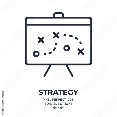 Strategy editable stroke outline icon isolated on white background flat vector illustration. Pixel perfect. 64 x 64.