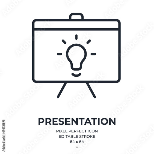 Idea presentation editable stroke outline icon isolated on white background flat vector illustration. Pixel perfect. 64 x 64.