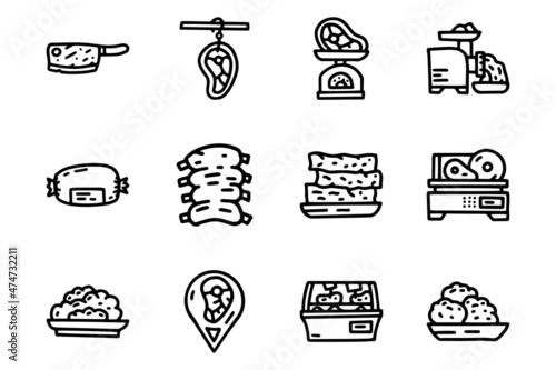 Butcher shop line vector doodle simple icon set