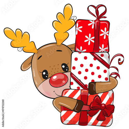 Cute cartoon Deer with gifts