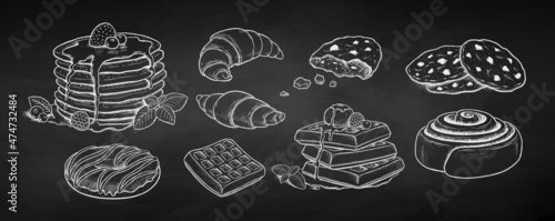 Vector set of chalk drawn desserts