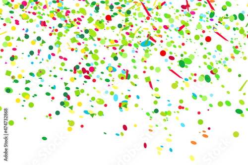 Confetti. Bright explosion. Texture with random geometric elements on isolated white. Abstract background. Pattern for design. Print for polygraphy, banners, t-shirts and textiles. Greeting cards