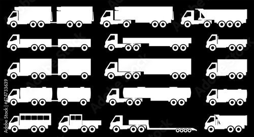 Set of silhouettes of trucks. Vector illustration.