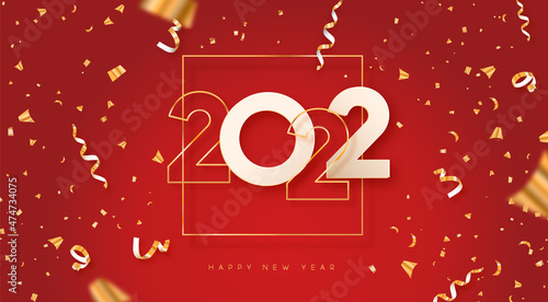 Happy New Year 2022 gold 3d party confetti card
