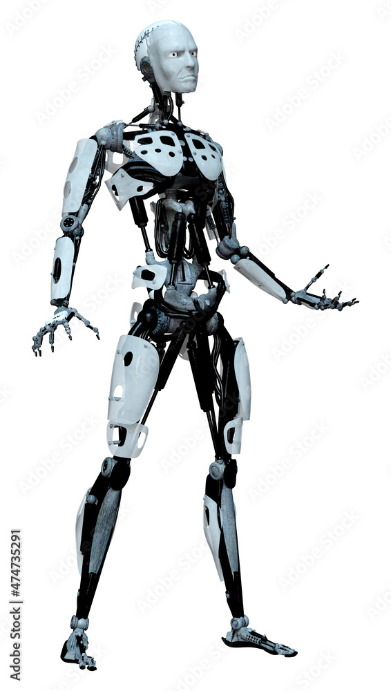 3D Rendering Male Robot on White 3D Rendering Male Robot on White