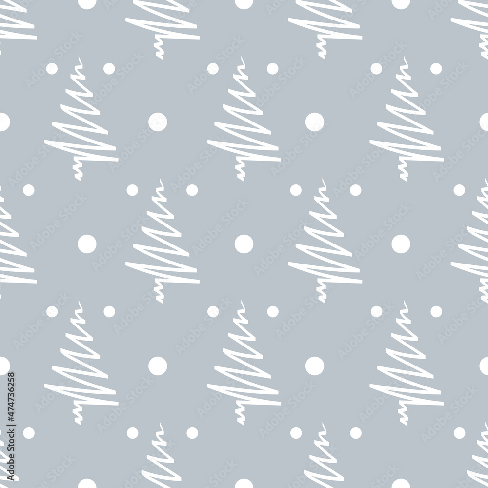 Abstract christmas tree and snow seamless pattern