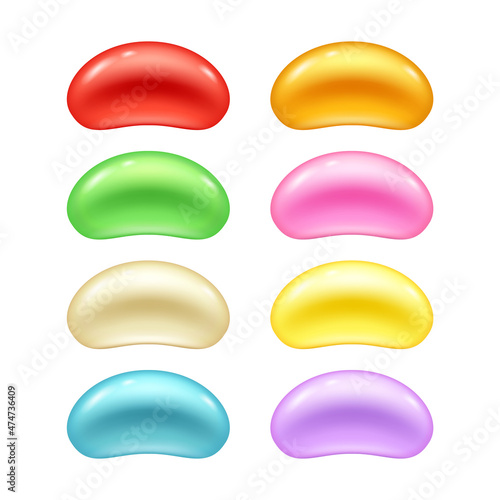 Round colorful jelly beans set. Sweet candies.