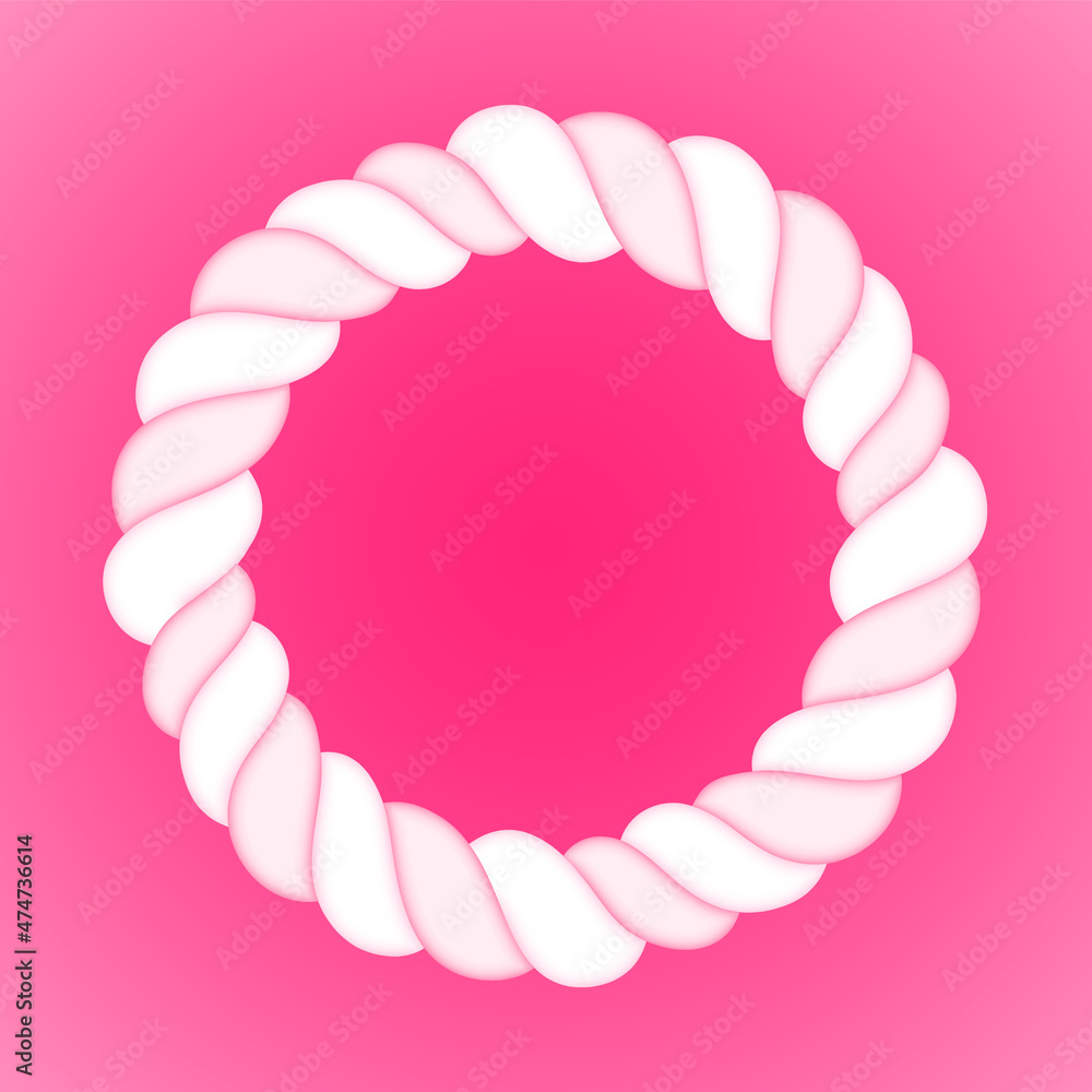 Obraz premium Twisted marshmallow round frame. Soft sweets vector.