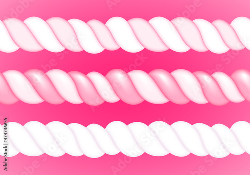 Twisted marshmallow borders set. Seamless horizontal sweets pattern.