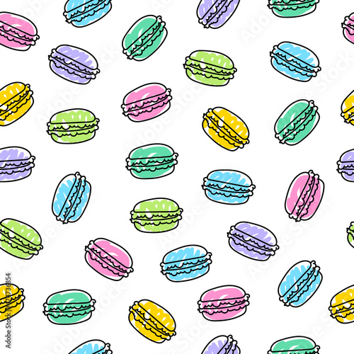 Seamless colorful assorted macarons pattern. Macaroon background.