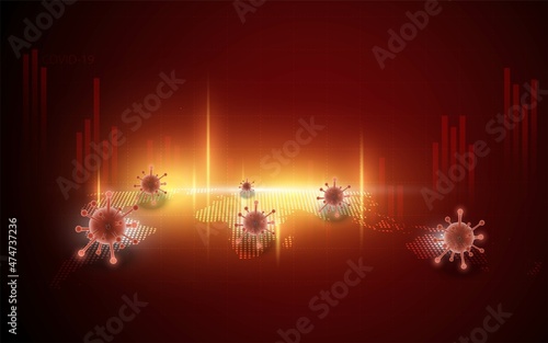 The spread of the covid virus around the world. Coronavirus disease COVID-19 infection medical with typography.concept red background