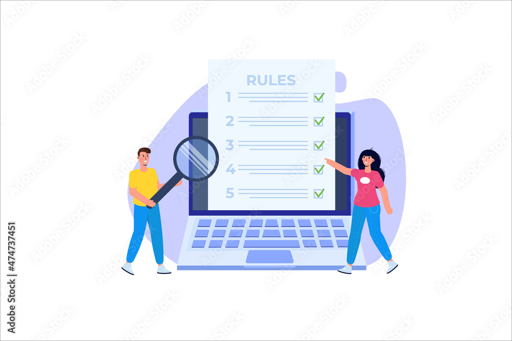 Regulation Compliance, list of rules law concept. Vector Illustrations
