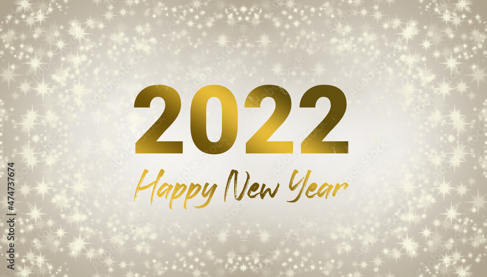 Happy New Year 2022. Golden numbers with sparkles on a golden background. Illustration