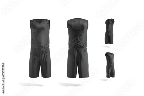 Blank black basketball uniform mock up, different views