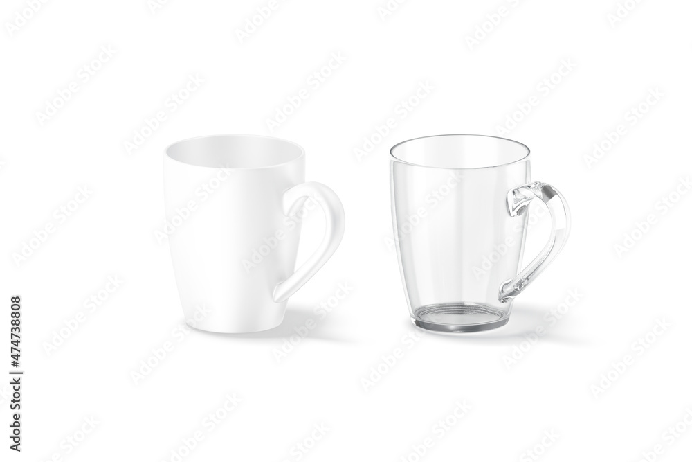 Blank ceramic and glass henley mug with handle mockup, isolated Blank ceramic and glass henley mug with handle mockup, isolated
