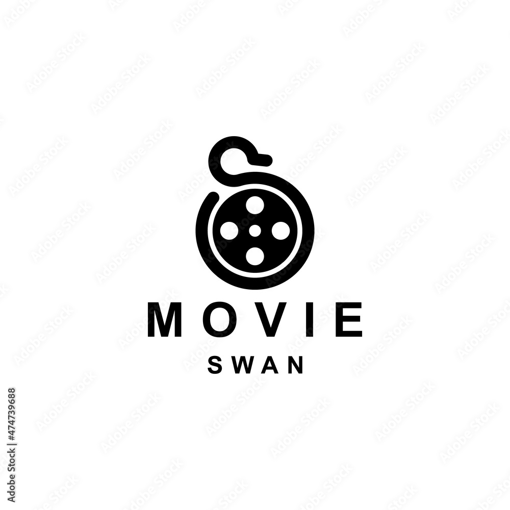 Swan line combination with movie in background white ,vector logo design template Swan line combination with movie in background white ,vector logo design template
