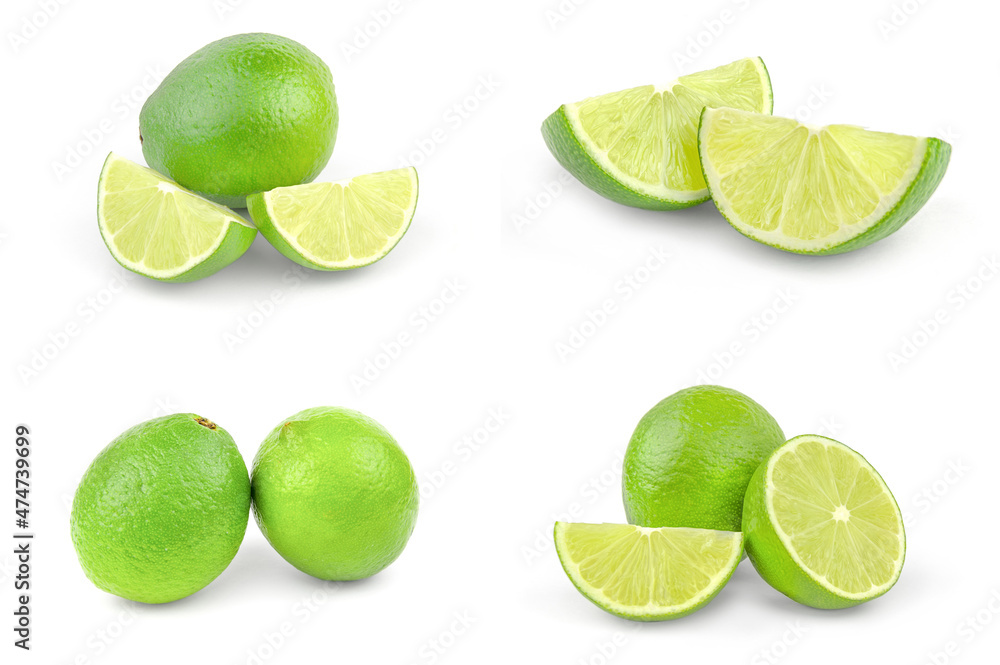 Collection of limes isolated on a white background cutout