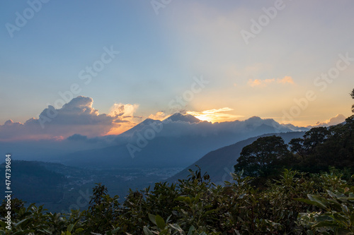 volcanic landscape of Guatemala during sunset 