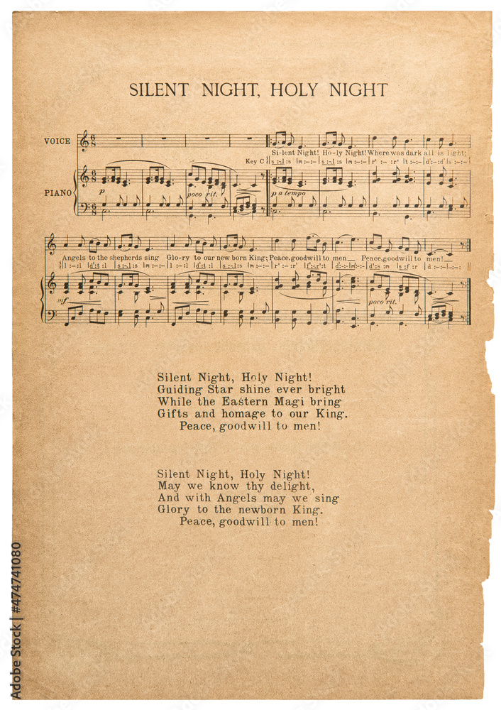 Φωτογραφία Old music sheet Silent Night popular Christmas carol paper background
