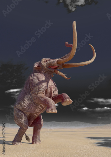 Fototapeta Naklejka Na Ścianę i Meble -  mammoth in the desert after rain is standing up
