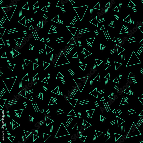 Seamless black background with green triangles and green lines.
