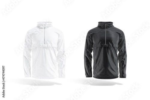 Blank black and white windbreaker mockup, front view photo