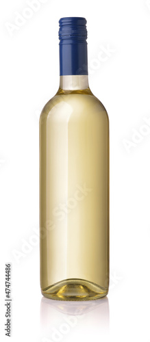 Front view of unlabeled white wine bottle