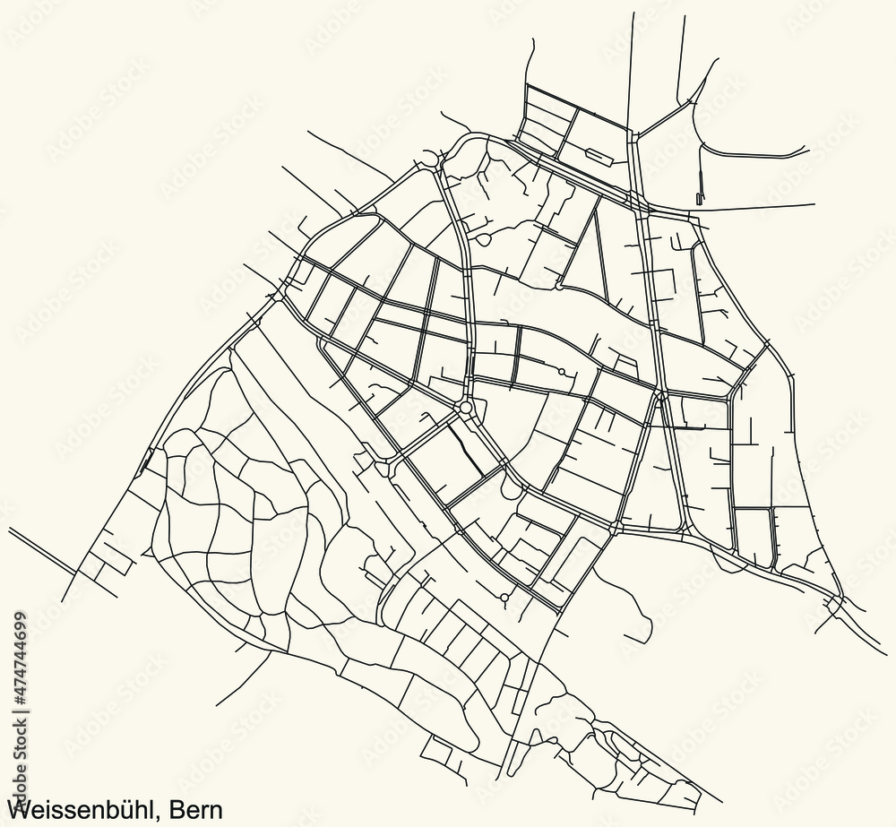 Detailed navigation urban street roads map on vintage beige background of the district Weissenbühl Quarter of the Swiss capital city of Bern, Switzerland