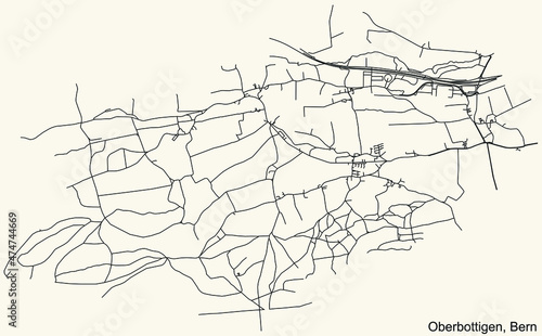 Detailed navigation urban street roads map on vintage beige background of the district Oberbottigen Quarter of the Swiss capital city of Bern  Switzerland