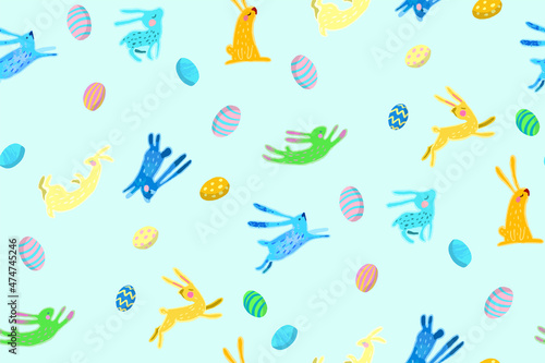 Lovely hand drawn Easter seamless pattern  doodle bunnies  eggs and flowers  great for banners  wallpapers  wrapping  textiles - vector design